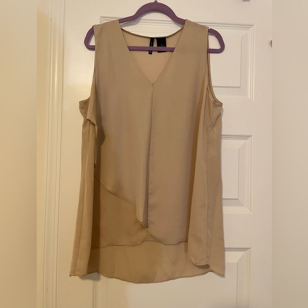 New Direction Sheer Sleeveless Pullover Top w/soft front  ruffle Size Large
